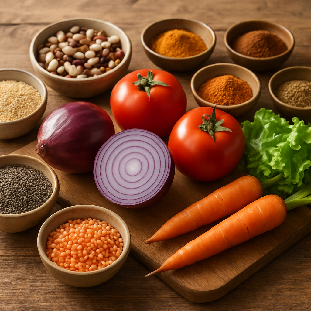 Ingredientes naturais - vegetais, grãos e especiarias